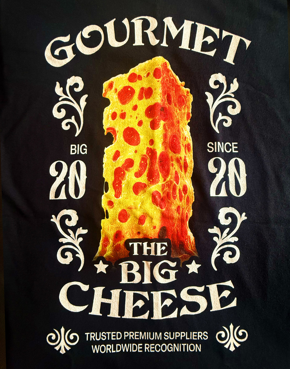 Black Unisex Premium Heavyweight Back-Design Tee "The Big Cheese" by Designer and Artist Lucas Gillon