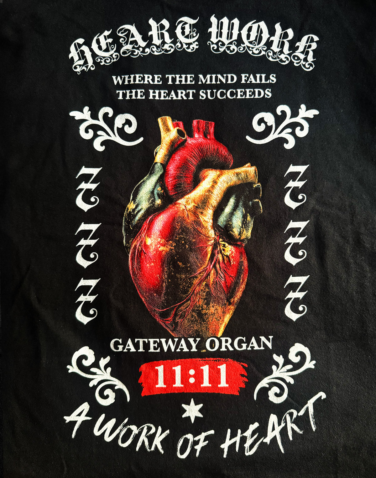 Black Unisex Premium Heavyweight Back-Design Tee "Heart Work" by Designer and Artist Lucas Gillon