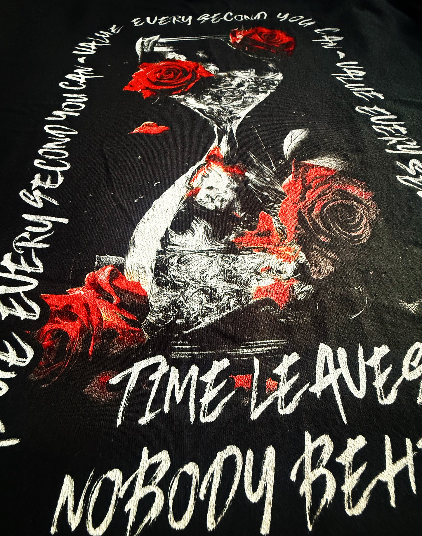 to finish - Black Unisex Premium Heavyweight Back-Design Tee "Value Every Second" by Designer and Artist Lucas Gillon