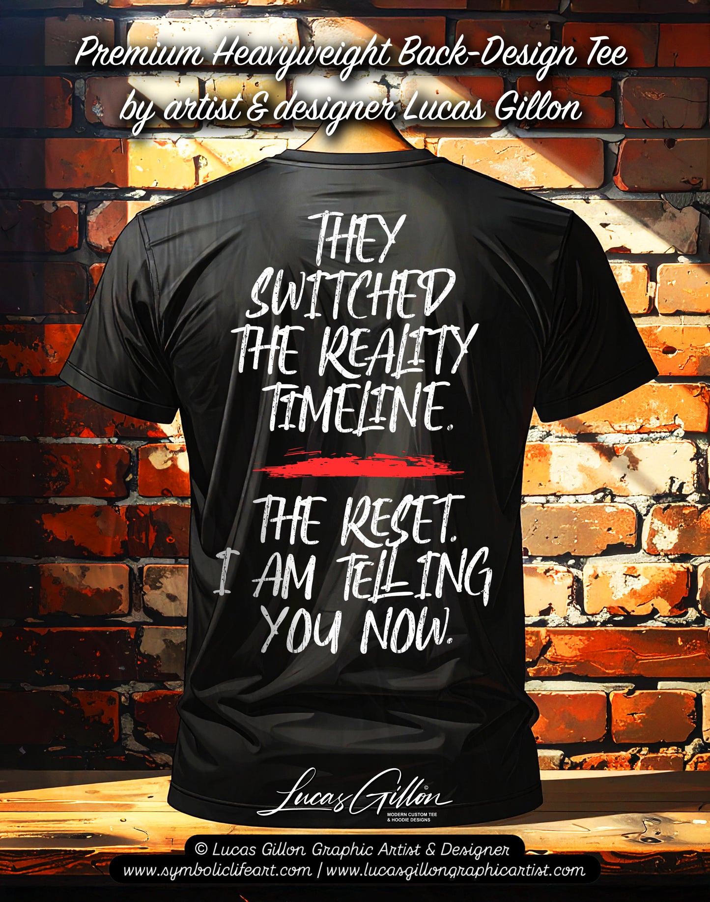 Black Unisex Premium Heavyweight Back-Design Tee "Switched Reality" by Designer and Artist Lucas Gillon