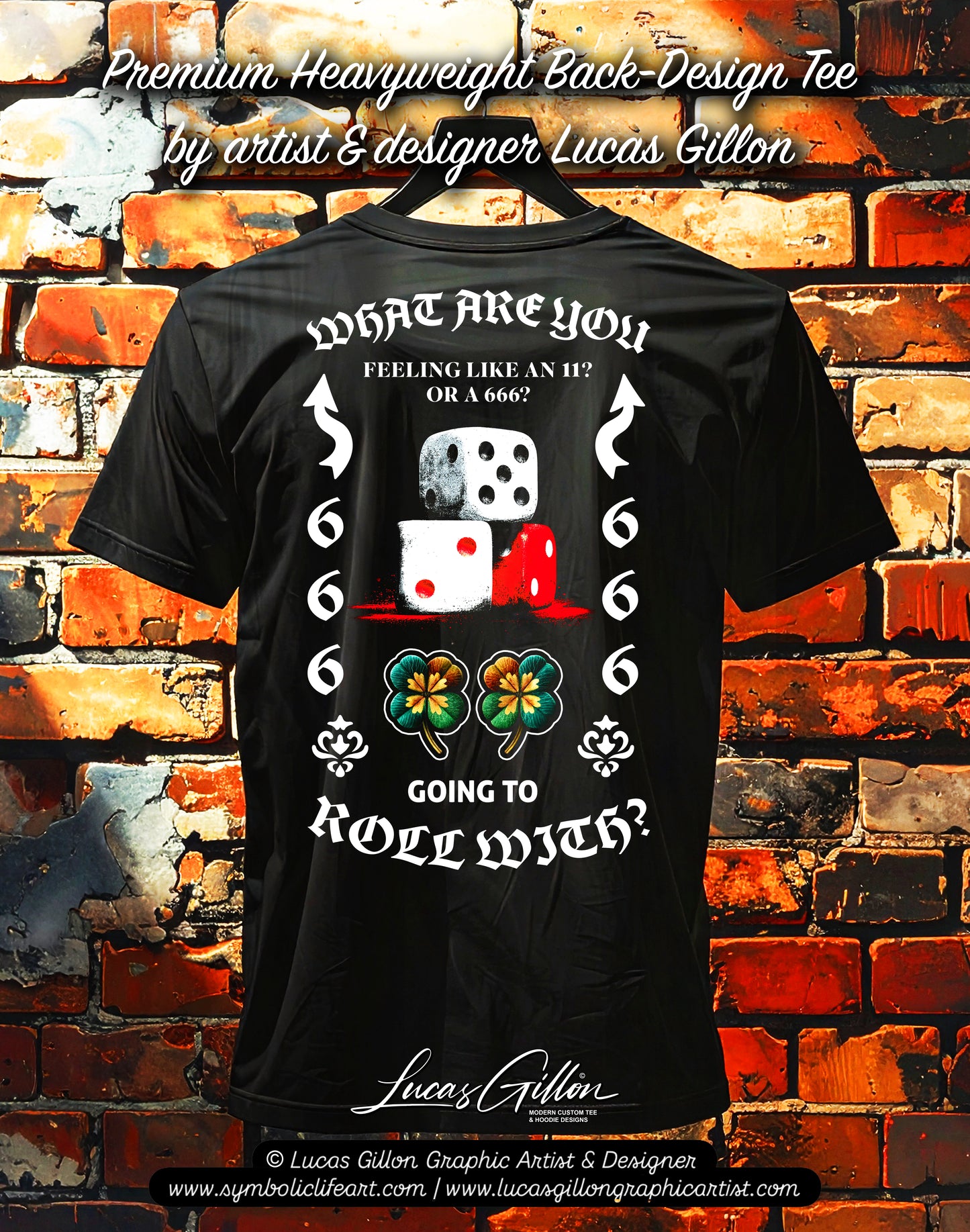 Black Unisex Premium Heavyweight Back-Design Tee "What Are You Going to Roll With?" by Designer and Artist Lucas Gillon