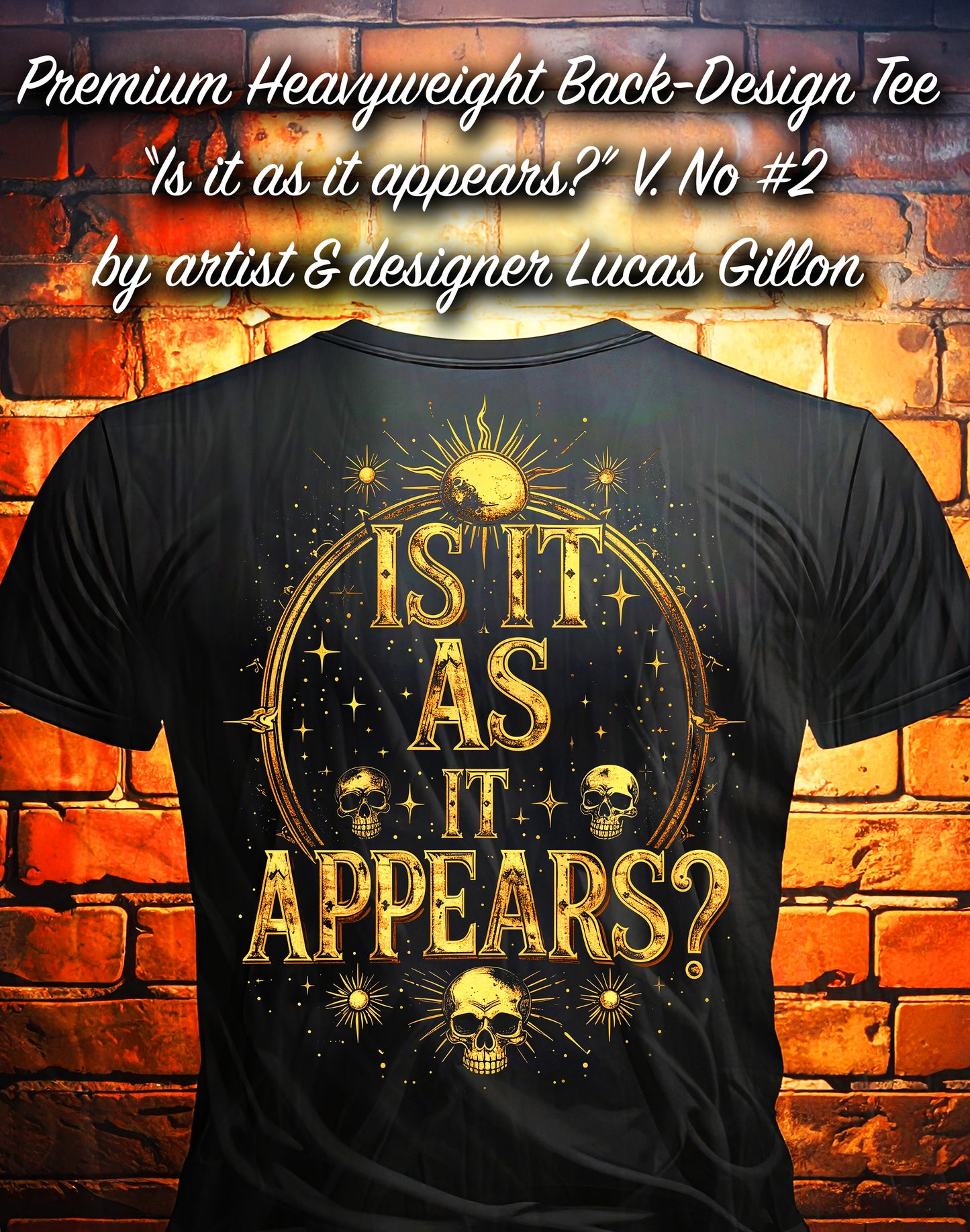 Black Unisex Premium Original Heavyweight Back-Design Tee "As it Appears No #2" by Designer and Artist Lucas Gillon