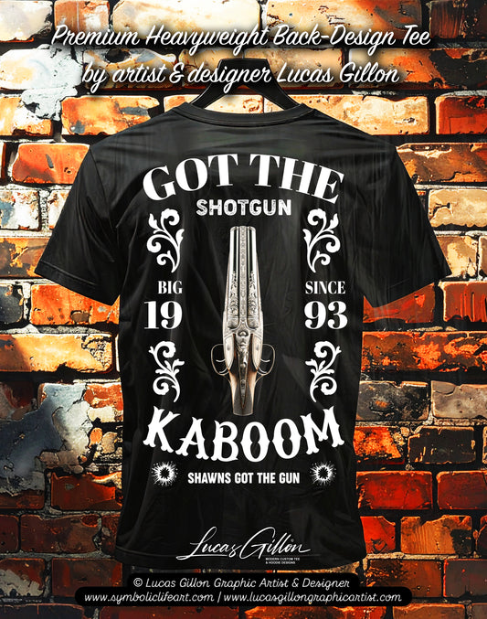 to finish - Black Unisex Premium Heavyweight Back-Design Tee "Got The Shotgun" by Designer and Artist Lucas Gillon