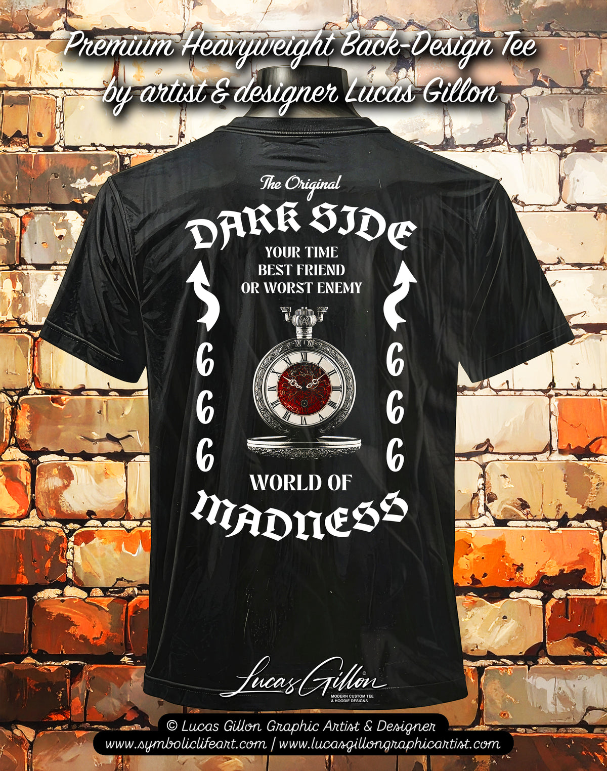 to finish - Black Unisex Premium Heavyweight Back-Design Tee "Dark Side - Your Time" by Designer and Artist Lucas Gillon