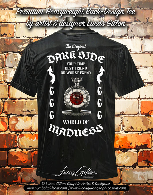 to finish - Black Unisex Premium Heavyweight Back-Design Tee "Dark Side - Your Time" by Designer and Artist Lucas Gillon