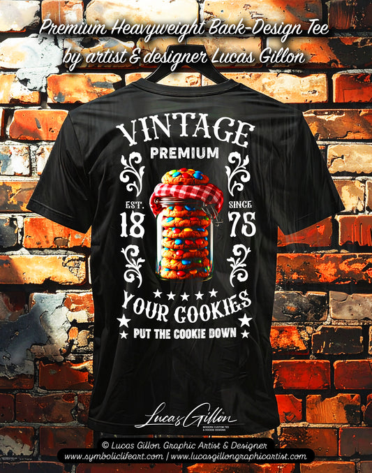 to finish - Black Unisex Premium Heavyweight Back-Design Tee "Cookies" by Designer and Artist Lucas Gillon