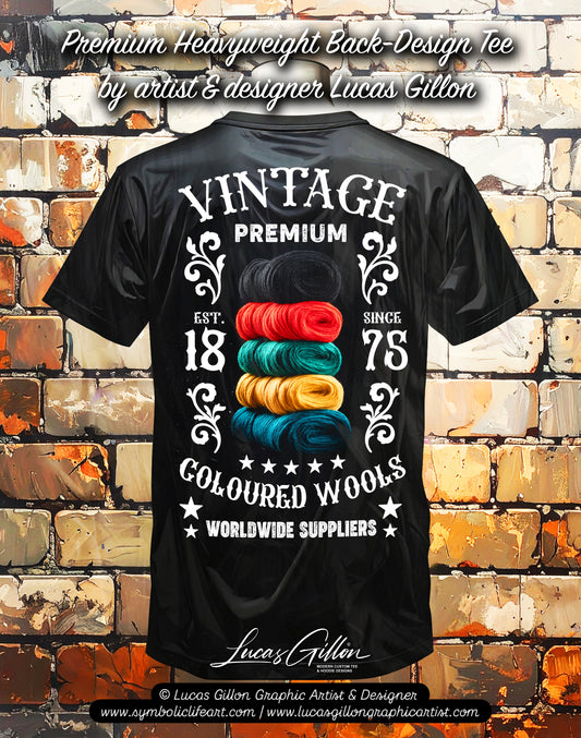 to finish - Black Unisex Premium Heavyweight Back-Design Tee "Coloured Wools" by Designer and Artist Lucas Gillon