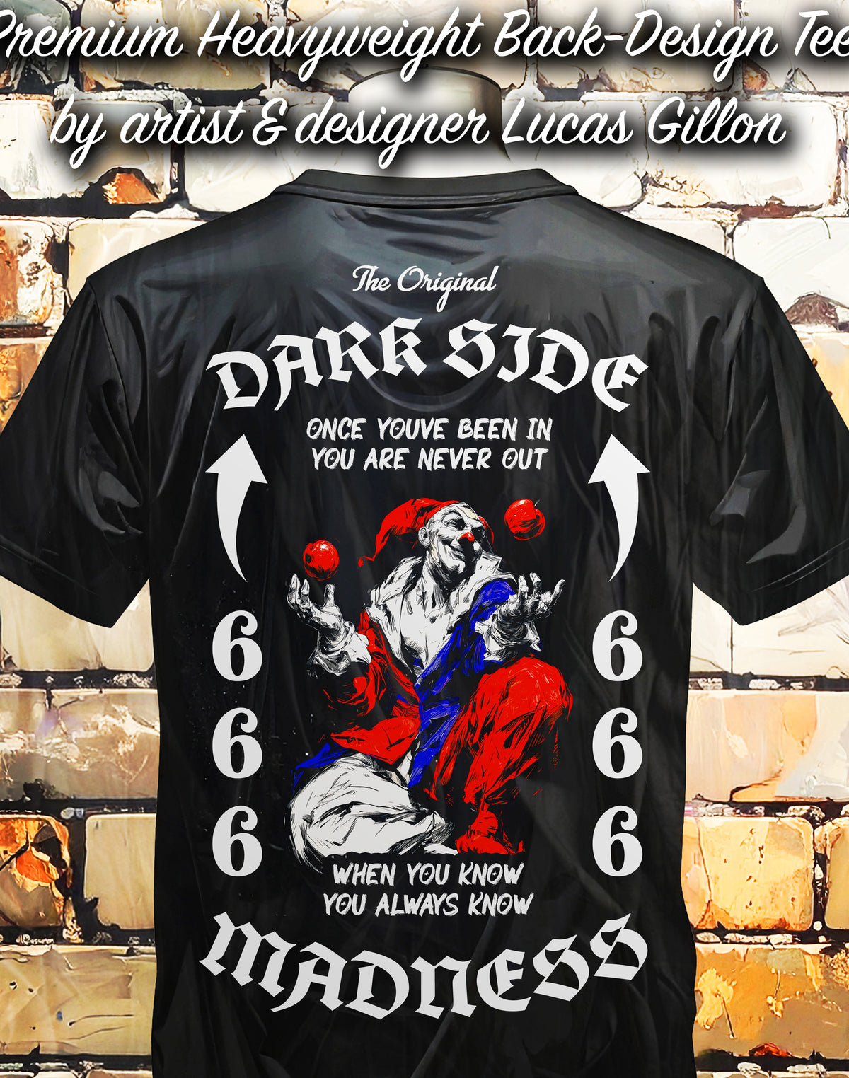 Black Unisex Premium Heavyweight Back-Design Tee "Dark Side - Once You've Been In" by Designer and Artist Lucas Gillon
