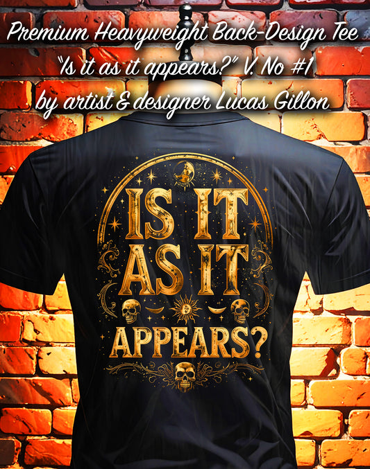 Black Unisex Premium Original Heavyweight Back-Design Tee "As it Appears No #1" by Designer and Artist Lucas Gillon