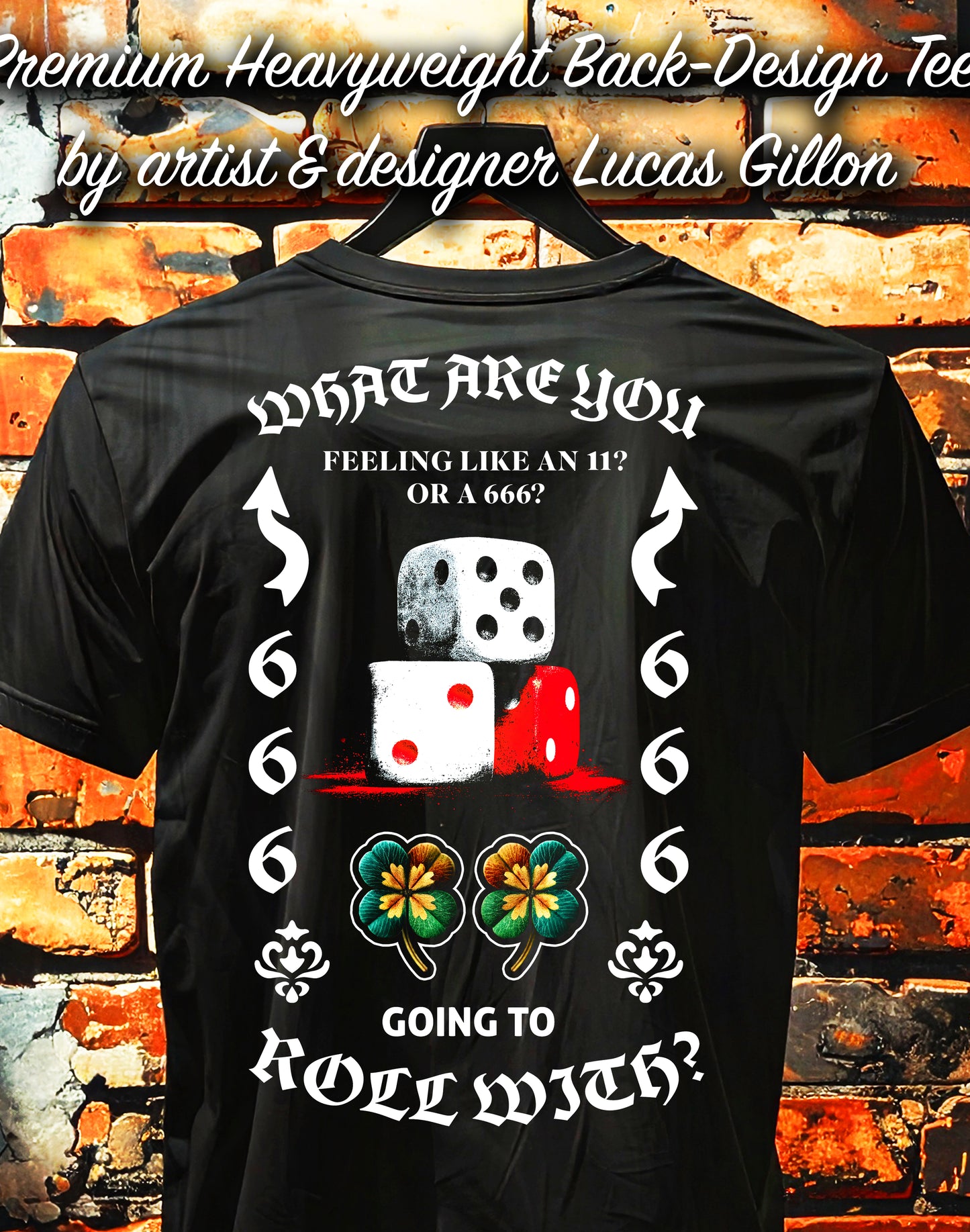 Black Unisex Premium Heavyweight Back-Design Tee "What Are You Going to Roll With?" by Designer and Artist Lucas Gillon