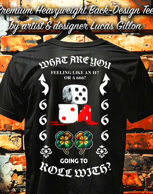 Black Unisex Premium Heavyweight Back-Design Tee "What Are You Going to Roll With?" by Designer and Artist Lucas Gillon
