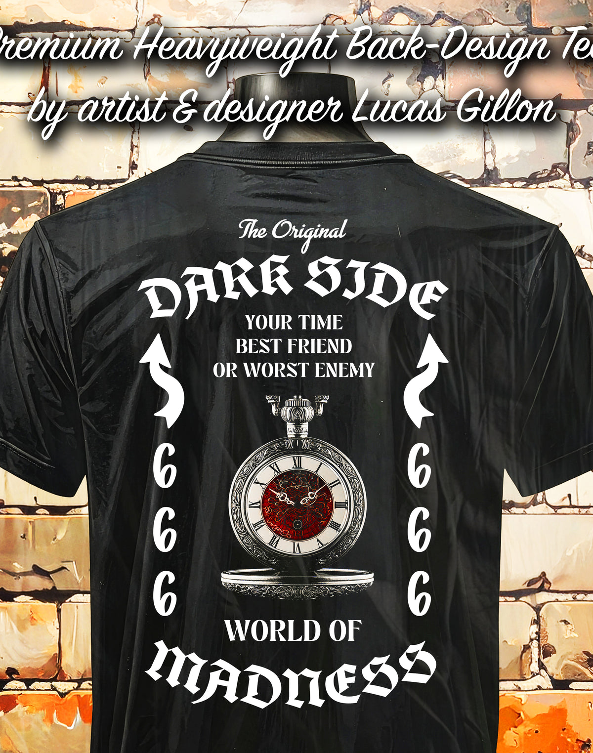 to finish - Black Unisex Premium Heavyweight Back-Design Tee "Dark Side - Your Time" by Designer and Artist Lucas Gillon