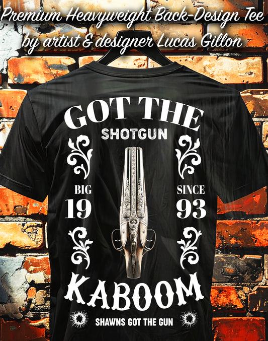 to finish - Black Unisex Premium Heavyweight Back-Design Tee "Got The Shotgun" by Designer and Artist Lucas Gillon