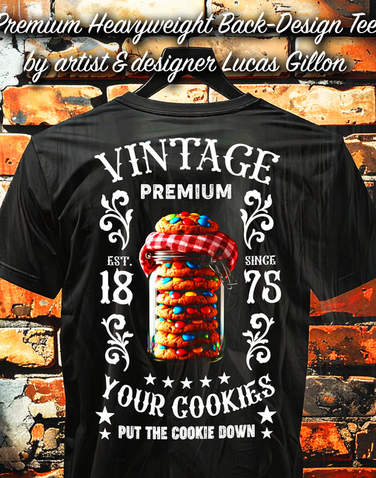 to finish - Black Unisex Premium Heavyweight Back-Design Tee "Cookies" by Designer and Artist Lucas Gillon